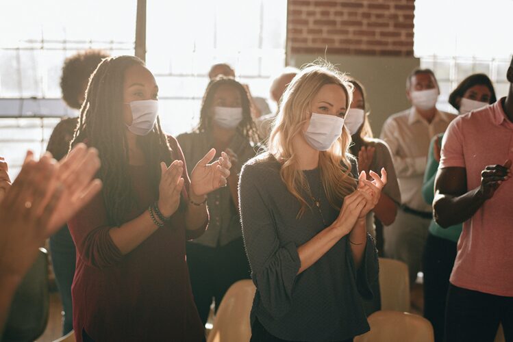 conference with people who have masks on